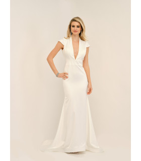 Satin dress with short sleeves and a low back