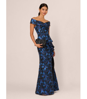 Off-the-shoulder dress with a ruffle at the waist