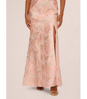 Vestido off shoulders con estampado floral y flores 3d en hombro