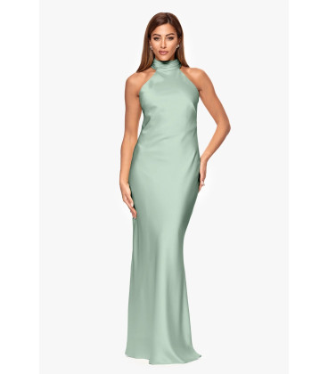 Vestido de satén con cuello alto y lazo