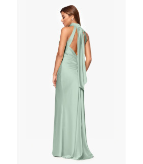Satin dress with high neck and bow
