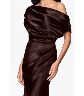 Satin Drop Shoulder Floor Length Dress