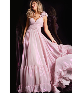 Vestido con escote en V y volantes en los hombros