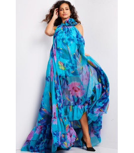 Vestido estampado sin mangas con cuello alto