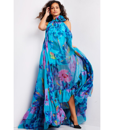 Vestido estampado sin mangas con cuello alto