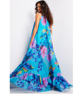 Sleeveless printed dress with a high neck