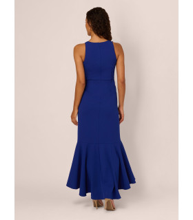 Crepe halter dress with ruffles at the waist