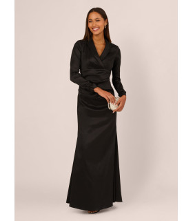Taffeta dress, long sleeves and V-neck
