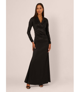 Taffeta dress, long sleeves and V-neck