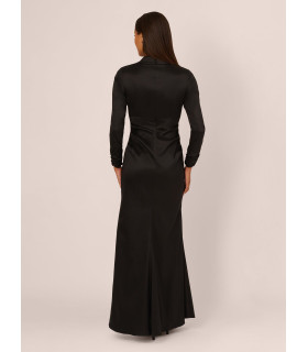 Taffeta dress, long sleeves and V-neck