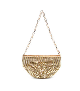 Crescent-shaped bag with beads and a sophisticated chain strap