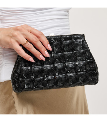 Handbag with a plaid pattern, decorated with sparkling rhinestones