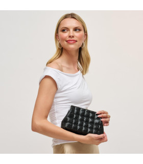 Bolso de mano con patrón de cuadros, decorado con pedrería brillante