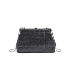 Handbag with a plaid pattern, decorated with sparkling rhinestones