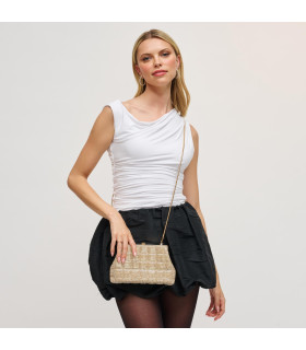 Handbag with a plaid pattern, decorated with sparkling rhinestones