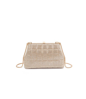Handbag with a plaid pattern, decorated with sparkling rhinestones