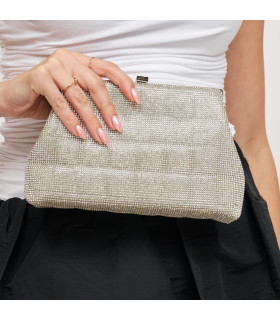 Handbag with a plaid pattern, decorated with sparkling rhinestones