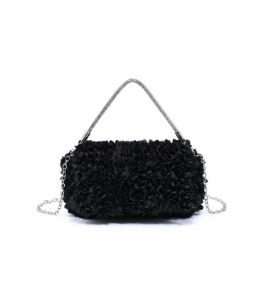 Handbag with floral appliqués and top handle with crystals