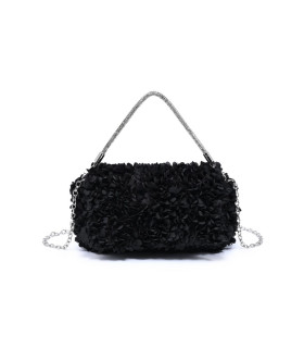 Handbag with floral appliqués and top handle with crystals