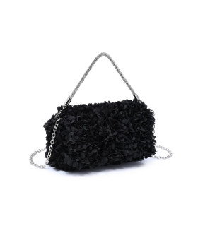Handbag with floral appliqués and top handle with crystals