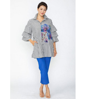 Striped blouse with ruffled sleeves