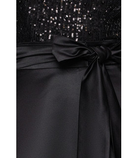 Dress with satin skirt and long-sleeved sequined blouse