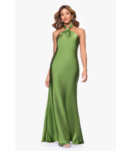 Satin dress with a knot at the neck and a halter neckline