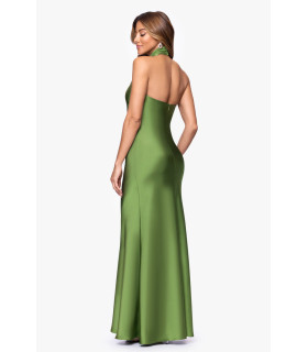 Satin dress with a knot at the neck and a halter neckline