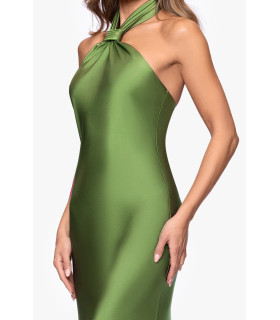 Satin dress with a knot at the neck and a halter neckline