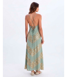 Vestido con tirantes cruzados y bordado geométrico