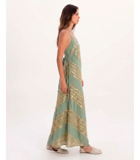 Dress with crossed straps and geometric embroidery