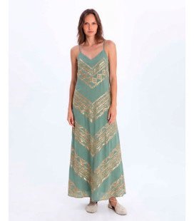 Vestido con tirantes cruzados y bordado geométrico