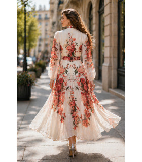Organza dress with band collar and buttons