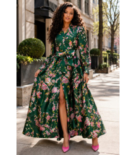 Vestido de mikado floral con mangas largas