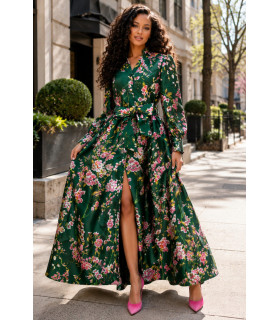 Floral mikado dress with long sleeves