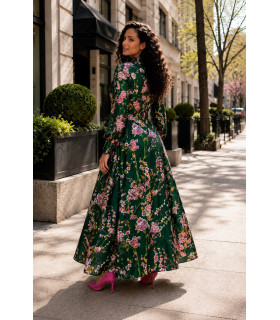 Floral mikado dress with long sleeves