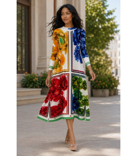 Vestido con bloques de color y estampado floral