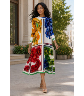 Vestido con bloques de color y estampado floral