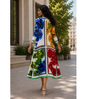 Vestido con bloques de color y estampado floral