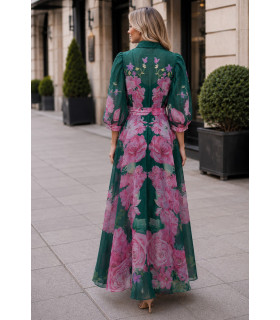 Organza shirt dress with rose print