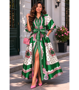 Vestido de mikado con borde floral
