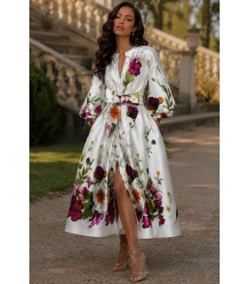 Vestido de mikado con estampado floral