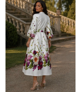 Vestido de mikado con estampado floral