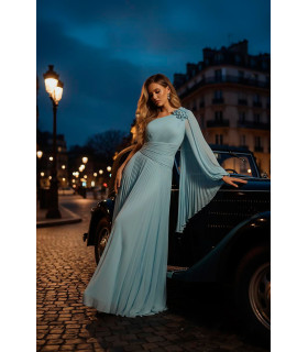 Pleated dress, one shoulder, long sleeve