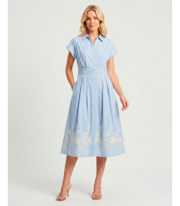 Striped shirt dress with short sleeves