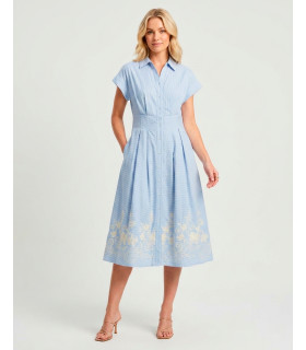 Vestido camisero de rayas con mangas cortas
