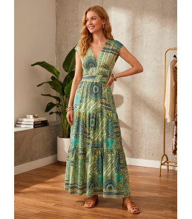 Printed dress with V-neck