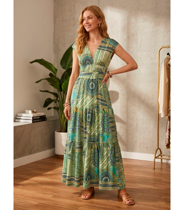 Printed dress with V-neck
