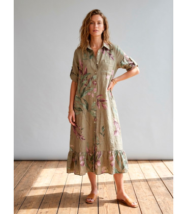 Túnica tipo camisero con estampado botánico