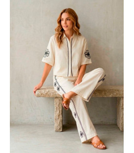Two-piece set with geometric embroidery